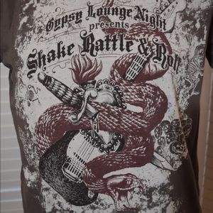 LUCKY BRAND snake guitar dagger Roll graphic tee M